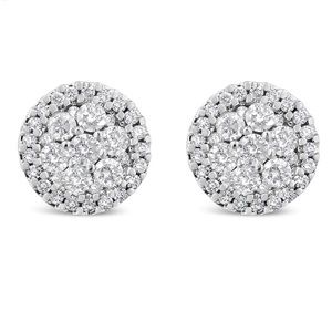Haus of Brilliance 14K White Gold Diamond Cluster Round Button Stud Earrings